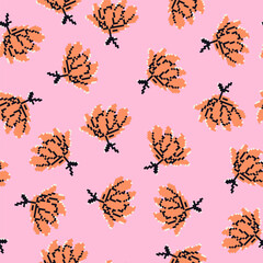 Vector seamless pattern with flowers. Floral background, design. Pixel art