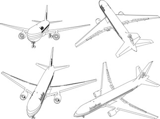 Vector sketch illustration of private airplane design with many passengers