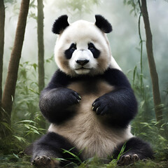 Fototapeta premium giant panda eating bamboo