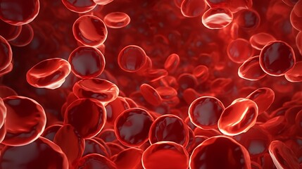 Closeup view of red blood cells flowing inside a human vein, showing the detailed structure and texture of the cells against a dark background.