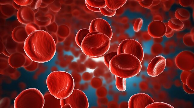 A closeup view of red blood cells flowing through a vein, symbolizing the circulatory system and medical concepts related to hematology.