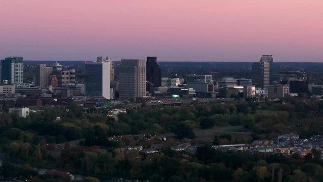 Zoomed in drone shot of Traffic on Interstate 5 in Downtown Sacramento, CA