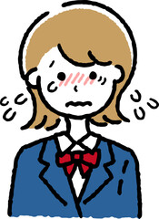 風邪をひいている女子学生。感動して泣いている人。
