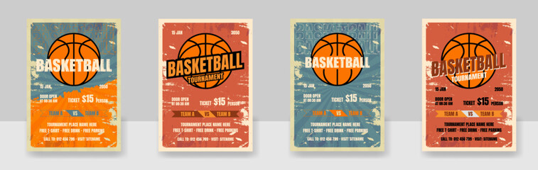 Sport Flyer Ad Set Vector, Modern Tournament, Basketball Championship Flyer Illustration.
 - obrazy, fototapety, plakaty