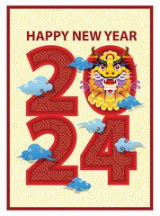 Happy New Year Oriental Style Illustration template. Lunar Year of 2024. Dragon