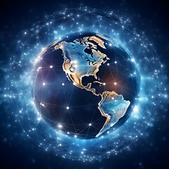 Fototapeta premium Global world network and telecommunication on earth illustration 