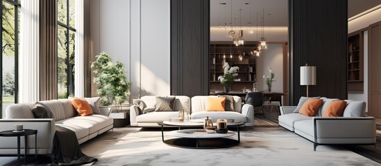 A lavish and cozy living room with comfy furniture and a sofa