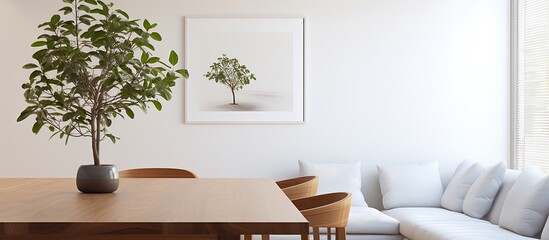 Elegant living area with dining table and decorative plant