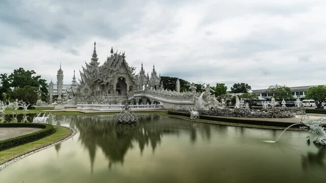 Wat Rong Khun Timelapse Buddhist white temple Chiang Rai thailand
