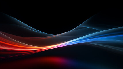 stromlinenförmige verlaufende abstrakte Licht Wellen in den Farben blau, cyan, rot und orange auf schwarzem Hintergrund. Querformat 16:9. Generative Ai - obrazy, fototapety, plakaty