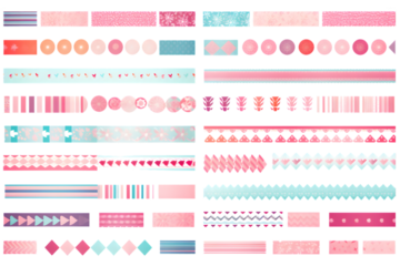 Colorful washi tape png sticker, cute pattern collection. generative ai.