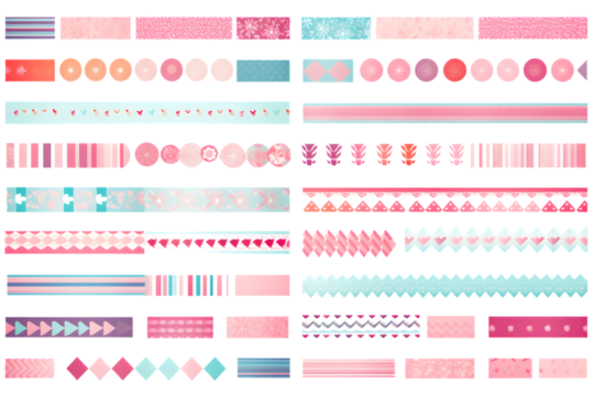 Colorful washi tape png sticker, cute pattern collection. generative ai.