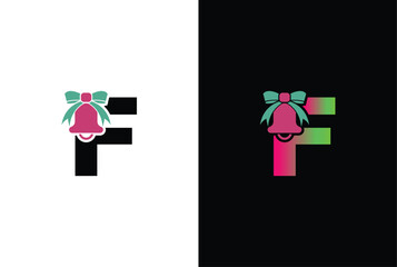 Initial letter F Christmas Ball Logo. Letter F Christmas lettering vector clip art isolated on white background stock illustration.
