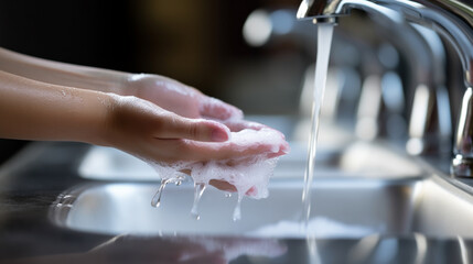 washing hands with soap HD 8K wallpaper Stock Photographic Image  - obrazy, fototapety, plakaty