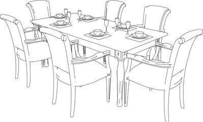 Vector sketch illustration of vintage classic dining table design