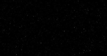 Cinematic snowfall loop animation of a surreal realistic snowflake falling bg. Snowfall winter overlay slowly falls on a black backdrop. Snowflake for Christmas new year 2024,2025.