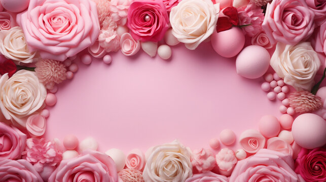 pink roses frame HD 8K wallpaper Stock Photographic Image 