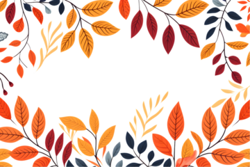 Hand drawn horizontal banner pattern with autumn bright leaves and berries in retro color template. Flat doodle style. Vector illustration. generative ai.