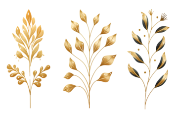 Hand drawn linear gold Christmas plants isolated on white background. generative ai.