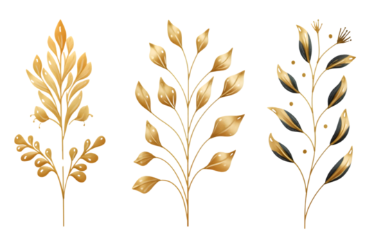Hand drawn linear gold Christmas plants isolated on white background. generative ai.