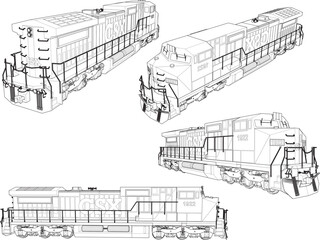 Vector sketch illustration of vintage classic locomotive train design without carriages and passengers