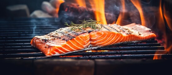 Grilling salmon for a family picnic in the backyard during a holiday.