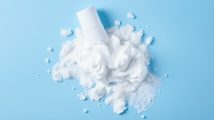 White skincare cleansing foam on blue background