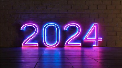 Text or inscription 2024 in dark colors. Happy New Year. Background with selective focus and copy space