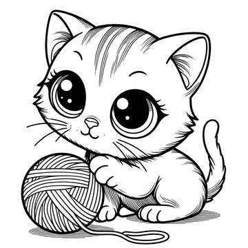 Cute cat coloring page for kid to painting