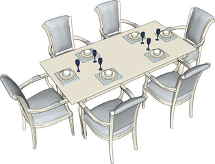 Vector sketch illustration of vintage classic dining table design
