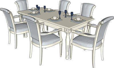 Vector sketch illustration of vintage classic dining table design