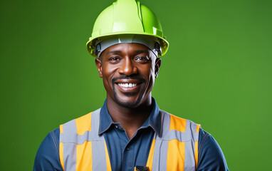 Happy smiling Electrician in a solid color background