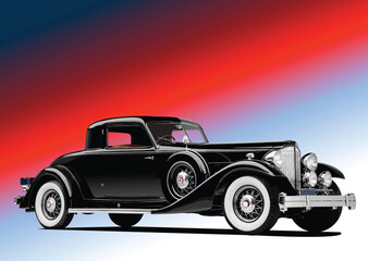 Fototapeta na wymiar Luxury Old rarity Car. Vector 3d illustration. Hand drawn illustration