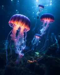 glowing jellyfish in the sea