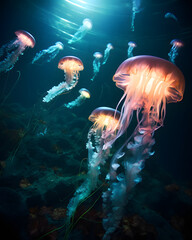 glowing jellyfish in the sea