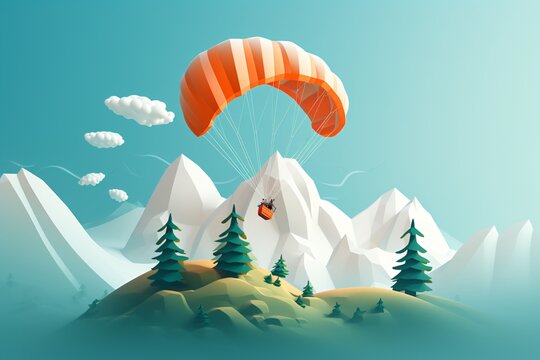 A 3d cartoon illustration of paragliding