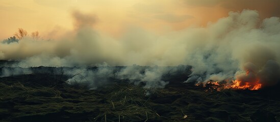 Controlled vegetation burning and smoke. - obrazy, fototapety, plakaty