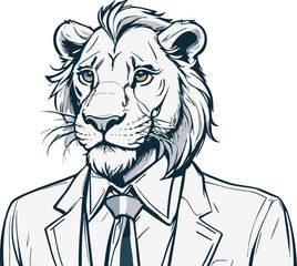 Lion carton character with formal dress vector image. Illustration of cute lion design graphic on the white background