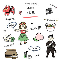 福島の手描きのアイコンセット