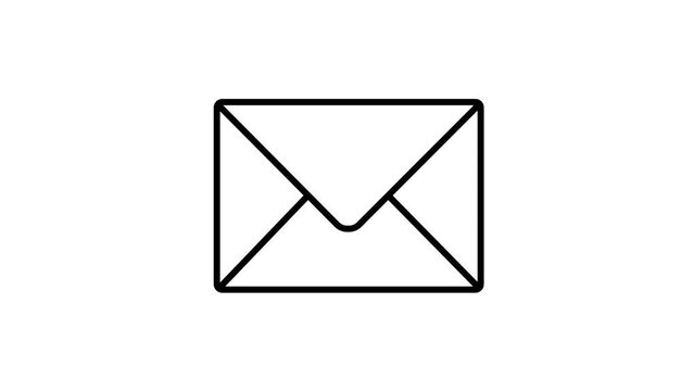 Envelope icon isolated on black background. Received message concept. New, email incoming message animation on white background.
