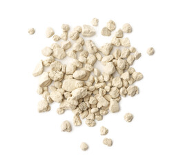 Mineral cat litter filler on white background