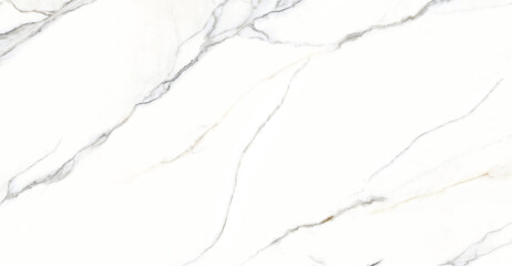 Carrara Statuario White Marble Background, Polished Marble with Clean and Clear Grey Streaks, Unique and Intricate Veining Patterns for Ceramic Tiles Printing Design, Soft and Light Brown Vein - obrazy, fototapety, plakaty