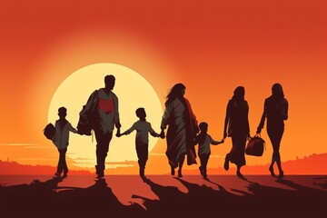 A graphic illustration and poster design for migration and refugees