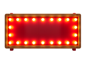 Red retro billboard lightbox or blank shining signboard with yellow glowing neon light bulbs 3D rendering. generative ai.