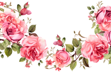 Rose flower with leaves frame isolated on the white background. generative ai.