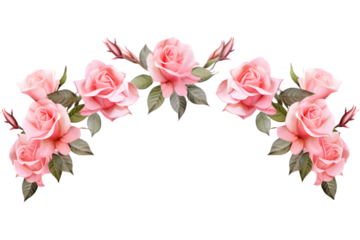 Rose flower with leaves frame isolated on the white background. generative ai.