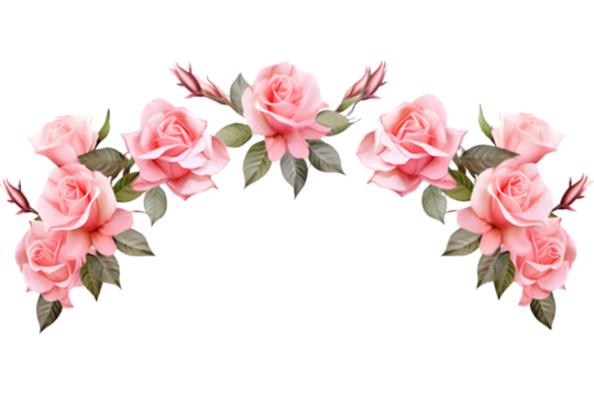 Rose flower with leaves frame isolated on the white background. generative ai.