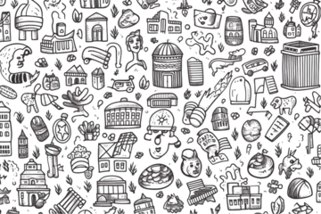 Seamless pattern on the theme of money and finance in a simple black and white doodle style isolated on white background. generative ai.