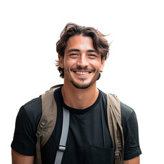 Fototapeta premium A young handsome man with a happy face smiling and looking at the camera, isolated on transparent background