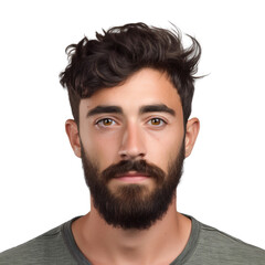 Fototapeta premium Close up portrait of a young man with serious expression isolated on white background, transparent cutout